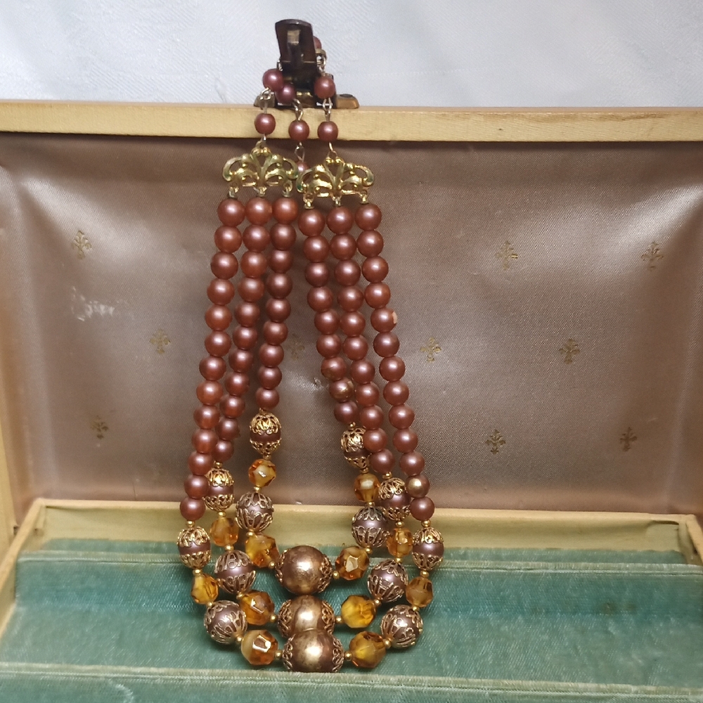 Vintage Brown and Gold Beaded Necklace